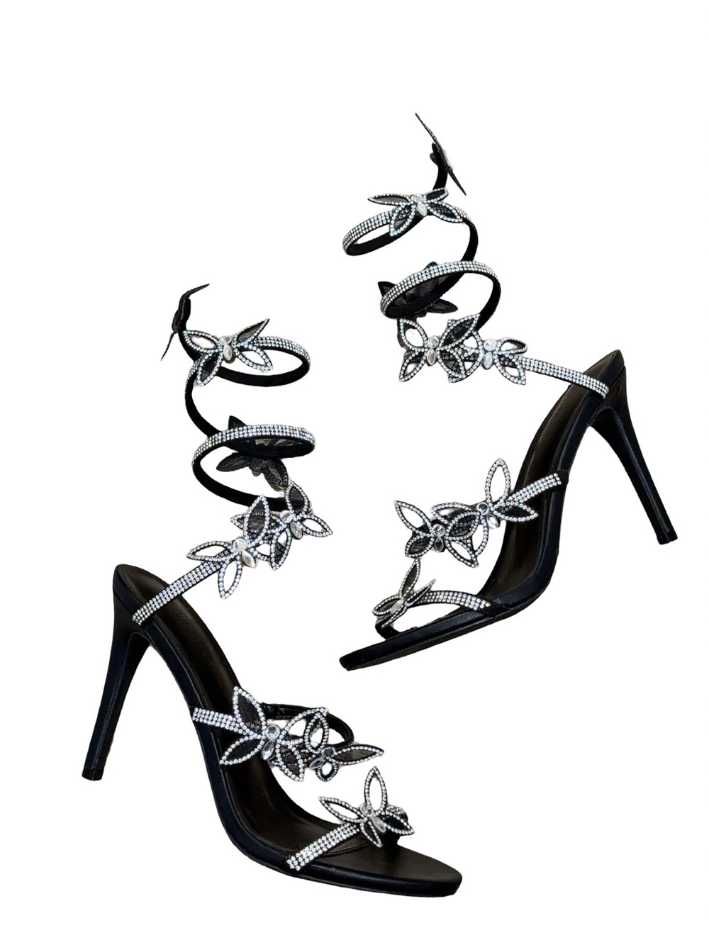 Wild Diva Lounge Size 9 Black Rhinestone Butterfly Wrap Stiletto Heels